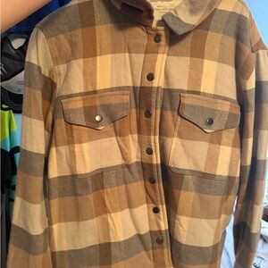 Lucky Brand Beige and Gray Plaid Shirt